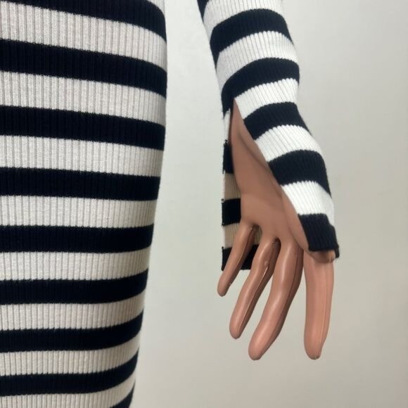 Milly Black & White Stripe Off The Shoulder Bodycon Side Split Midi Dress Size P - Picture 6 of 14